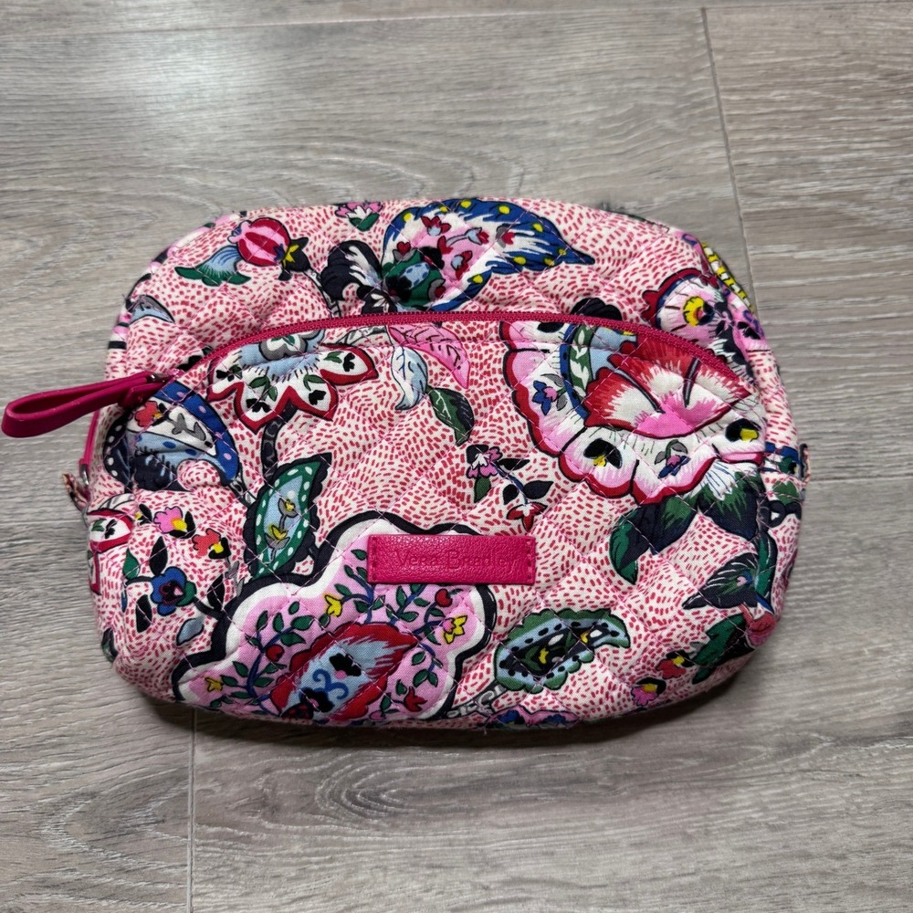 Vera Bradley Quilted Floral Cosmetic Bag Pink Multi Travel Makeup Pouch